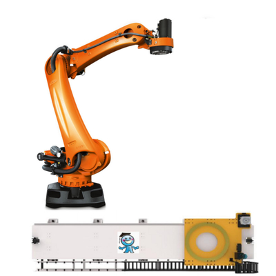 KUKA Palletizing Robot KR 240 R3200 PA mit CNGBS Führungsschienen als automatischer Palletizer Industrie-Roboterarm