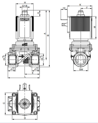 2/2 Laufende Burkert Messing-Solenoidventil 6281 mit 24DVC hochtemperaturbeständigem 2/2-Wege-Diaphragma