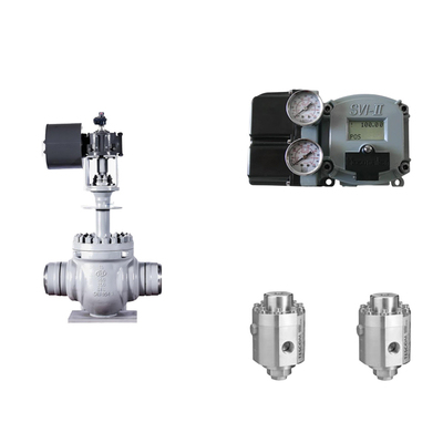 Pneumatisches Steuerventil mit Masoneilan SVI2-21123111 Positionierer und Tescom 26-1100 Druckregelventil