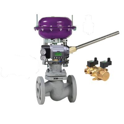 Pneumatisches Steuerventil mit Masoneilan SVI3 Positioner und ASCO Messing SOLENOID VALVES Serie 210 zur Steuerung