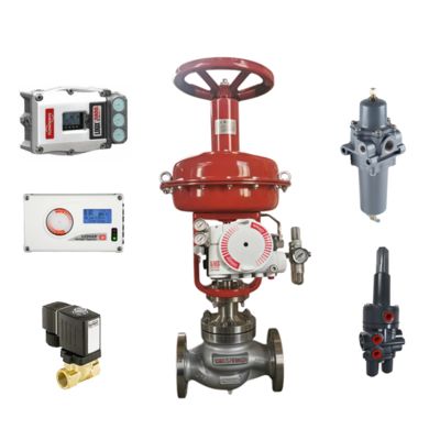 Pneumatische Regelventile und Neuware Fisher 377 sowie FLOWSERVE 520MD 3800MD 3200MD Stellungsregler und Burkert Ventile
