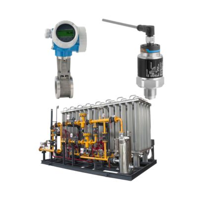 Druck-/Durchflusssteuerungseinheit mit Endress+Hauser Proline Prowirl D 200 Wirbeldurchflussmesser und Cerabar PMC11 Drucksender