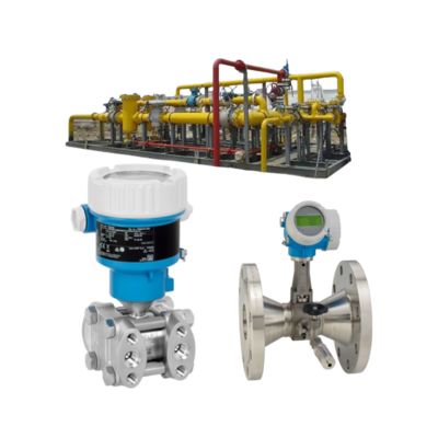 Durchflussregelventil-Baugruppe mit Endress+Hauser Proline Prowirl R 200 Wirbelzähler und Deltabar PMD55B Druckmessumformer.