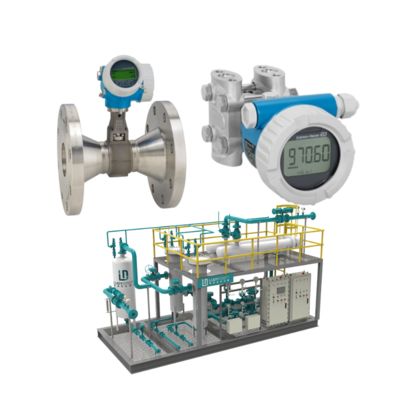 Durchflussregelventil-Baugruppe mit Endress+Hauser Proline Prowirl R 200 Wirbelzähler und Deltabar PMD55B Druckmessumformer.