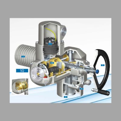 Motorisiertes Kugelventil mit AUMA GS Teildrehgetriebe und SA mehrdrehender modularer universeller elektrischer Aktoren.