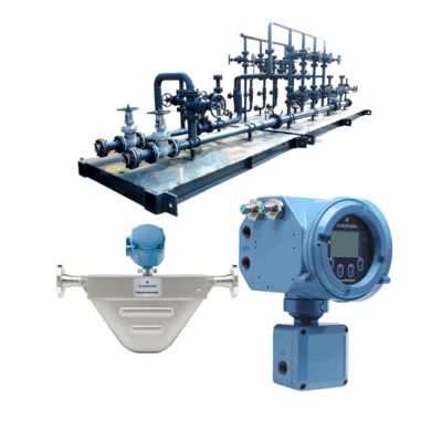Erdgas-Ventil-Skid ausgestattet mit einem Micro Motion F100A Coriolis-Durchflussmesser und einem im Feld installierten 5700 Transmitter.
