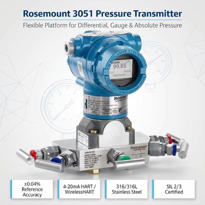 Rose-Mount 3051 Smart-Drucktransmitter mit 316L Edelstahl 4-20 mA DC / HART und ± 0,04% Span Genauigkeit