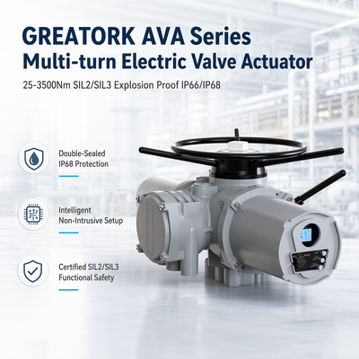 Auf Lager GREATORK AVA Serie Mehrgang-Elektroventilantrieb, 25-3500Nm SIL2/SIL3 Explosionsgeschützt IP66/IP68
