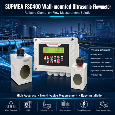 Supmea FSC400 Wandmontierter Klemm-Ultraschall-Durchflussmesser Transit-Time Digitaler Flüssigkeitsdurchflussmesser