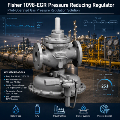 Fi-sher 1098-EGR Erdgasregler Pilotgesteuertes Druckregelventil Industrieller Gasdruckregler