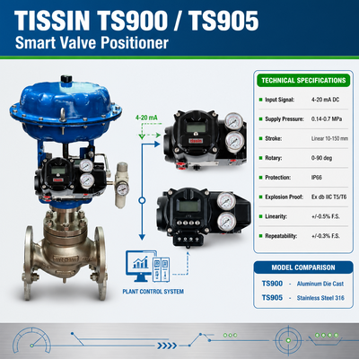 Tissin TS900 TS905 intelligenter Stellungsregler digitaler Ventilregler mit 4-20mA DC Eingangssignal Ex db IIC T5/T6 explosionsgeschützt und IP66 Schutz