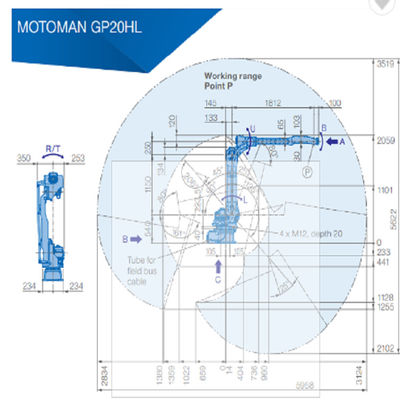 Industrieroboterarm YASKAWA GP20 mit Prüfer YRC1000 und 25 Kilogramm playload für die materielle Übergebung und das Verpacken