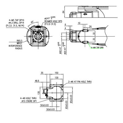 Die 6 Achsen-Nutzlast 4Kg erreichen 58mm Versammlung die hoher Genauigkeits-HH4, die verpackenden Industrieroboter-Arm behandelt