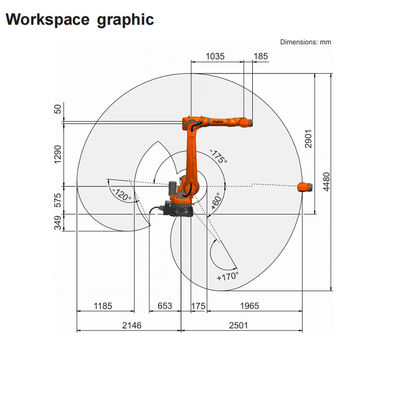 Kr 50 R2500 mit 2501MM Reichweite und Nutzlast 61KG Robt-Arm als Auswahl-und Platz-Maschinen-und Transporteinrichtungs-Teile